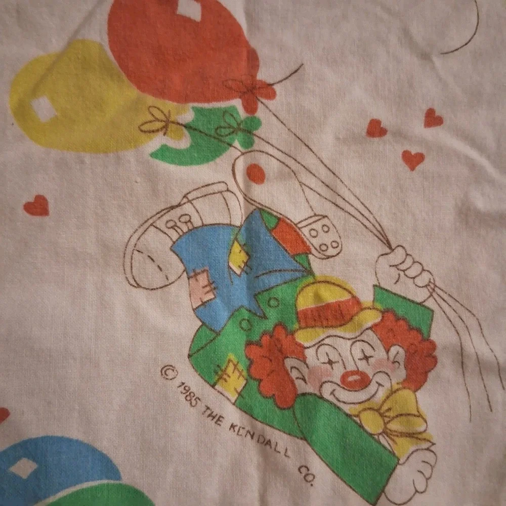 Vintage 80s Rainbow Whimsical Clown Circus Crib Sheet 1985 Kendall‎ Co.